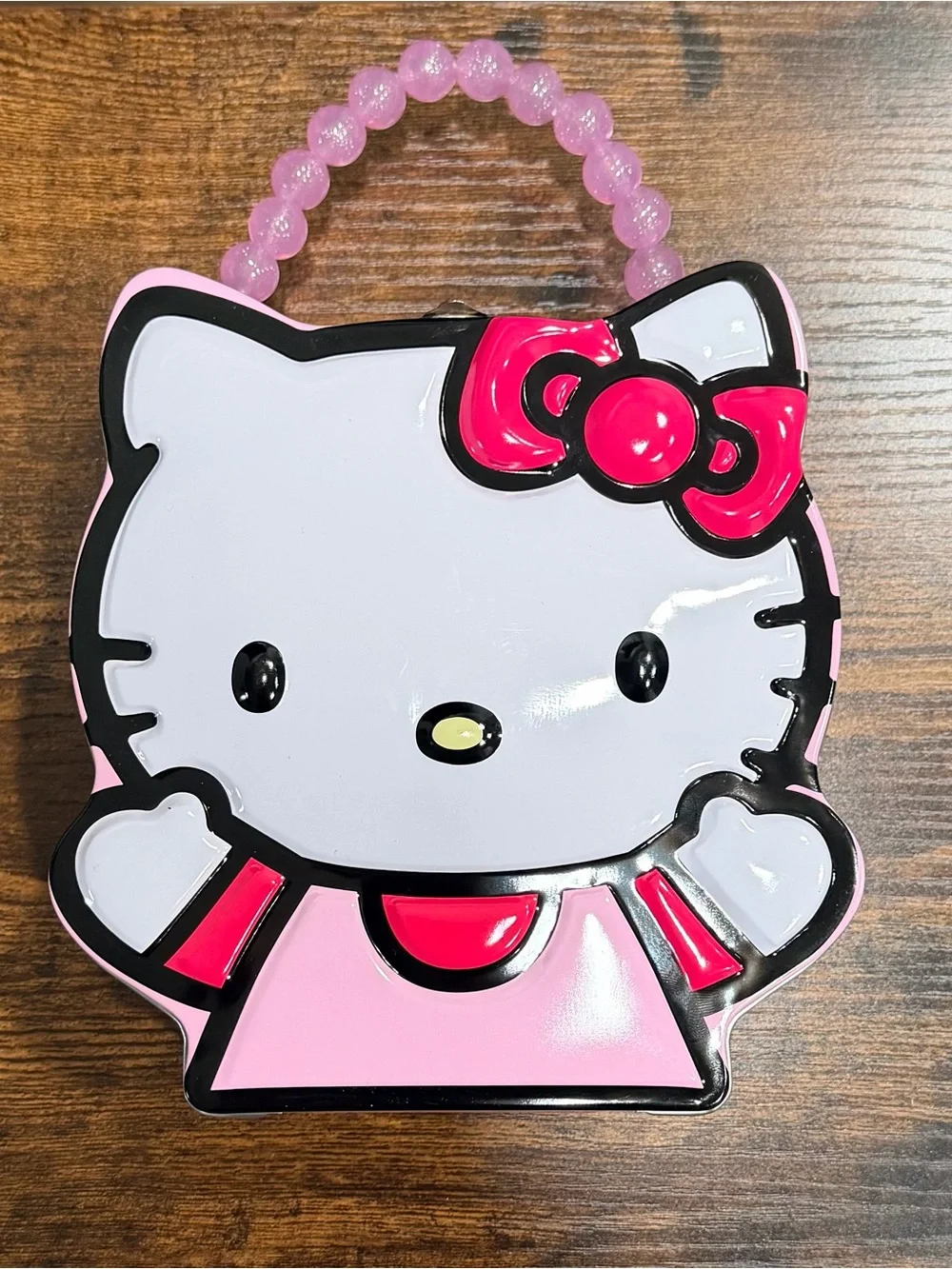 Hello Kitty Pink and Red Kids Tin Purse with Beaded Handle